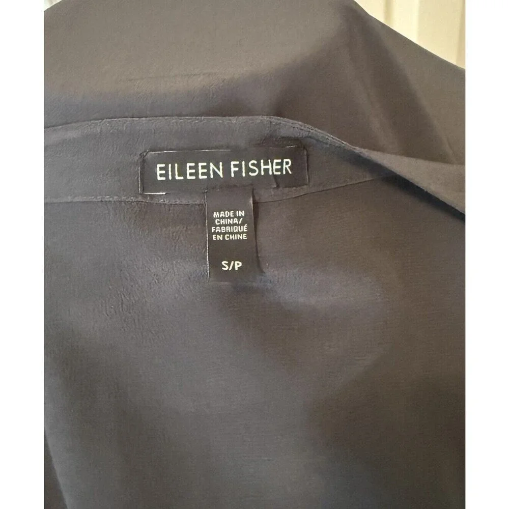 Eileen Fisher Dress Women Small 100% Silk Gray/Black Roll Tab Sleeve Oversize‎